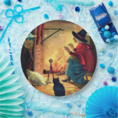 Halloween-heks op warme papieren plaat Bordje (Feest)