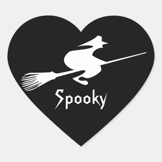 Halloween Heks Op Zwart Hart Vorm Naam Gift Label (Voorkant)
