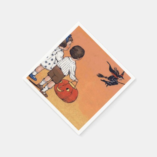 Halloween heks oranje en zwarte partij servet (Hoek)