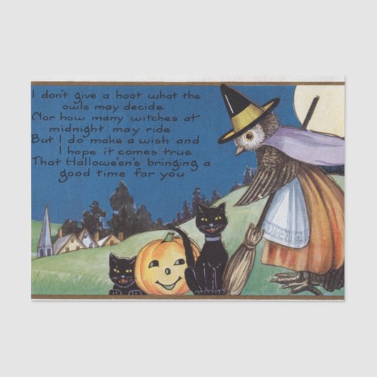 Halloween heks owl zwarte kattenweefsel tissuepapier (Voorkant)