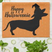 Halloween Heks Pet Dachshund Happy Halloweenie Theedoek (Gevouwen)