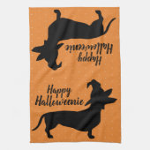 Halloween Heks Pet Dachshund Happy Halloweenie Theedoek (Verticaal)