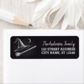 Halloween heks pet en bezem Moon Return Adres Etiket (Insitu)