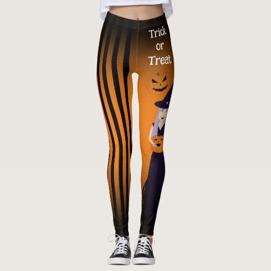 Halloween heks pompoen kat vleermuizen verticale s leggings (Voorkant)