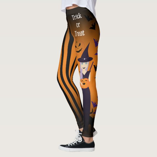 Halloween heks pompoen kat vleermuizen verticale s leggings (Links)