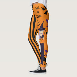 Halloween heks pompoen kat vleermuizen verticale s leggings