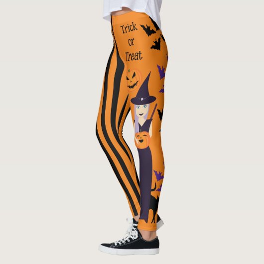 Halloween heks pompoen kat vleermuizen verticale s leggings (Links)