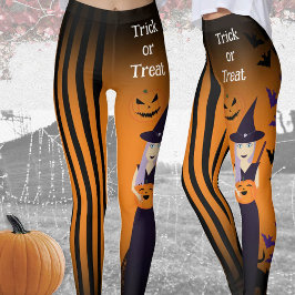 Halloween heks pompoen kat vleermuizen verticale s leggings