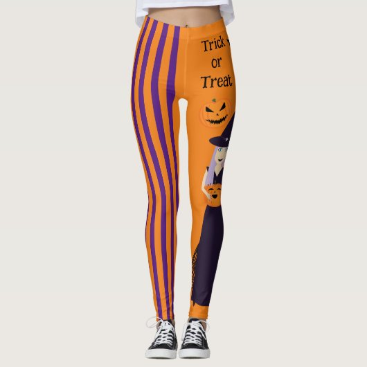 Halloween heks pompoen kat vleermuizen verticale s leggings (Voorkant)