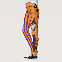 Halloween heks pompoen kat vleermuizen verticale s leggings