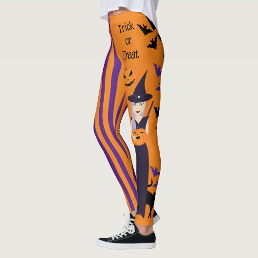Halloween heks pompoen kat vleermuizen verticale s leggings (Links)