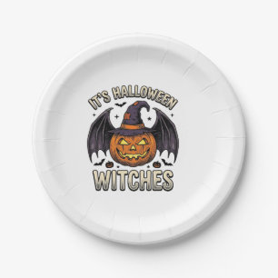Halloween Heks Pompoen Vintage Vleermuis Shirt_1 Papieren Bordje