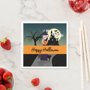 Halloween Heks Pompoen Zwarte kat Uw tekst Servet