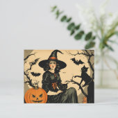  Halloween Heks, Pompoen, Zwarte Kat, Vleermuizen Feestdagenkaart (Staand voorkant)