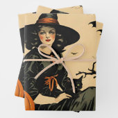 Halloween Heks, Pompoen, Zwarte Kat, Vleermuizen Inpakpapier Vel (In situ)