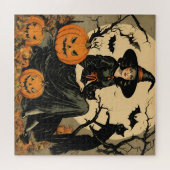  Halloween Heks, Pompoen, Zwarte Kat, Vleermuizen Legpuzzel (Horizontaal)