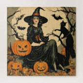  Halloween Heks, Pompoen, Zwarte Kat, Vleermuizen Legpuzzel (Verticaal)