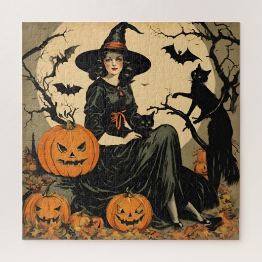 Halloween Heks, Pompoen, Zwarte Kat, Vleermuizen Legpuzzel (Verticaal)