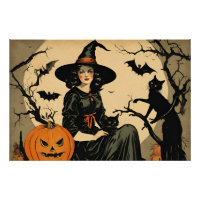  Halloween Heks, Pompoen, Zwarte Kat, Vleermuizen