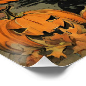 Halloween Heks, Pompoen, Zwarte Kat, Vleermuizen Perfect Poster (Hoek)