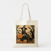  Halloween Heks, Pompoen, Zwarte Kat, Vleermuizen Tote Bag (Achterkant)