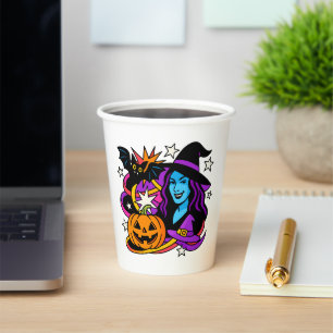 Halloween heks pop art papieren beker, kleurrijke bekers