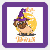 Halloween Heks Pugs Vierkante Stickers (Voorkant)