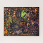Halloween Heks Puzzel - Heks Roert zwarte kat (Horizontaal)