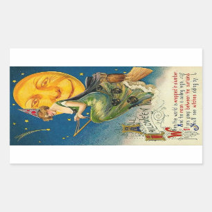 Halloween-heks-racen met Vintage Rechthoekige Sticker