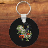 Halloween Heks Riding T Rex Fun Boys Meisjes Kinde Sleutelhanger (Achterkant)