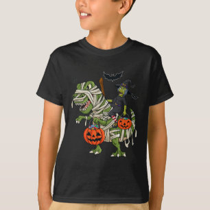 Halloween Heks Riding T Rex Fun Boys Meisjes Kinde T-shirt