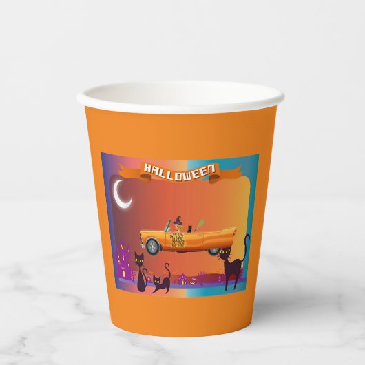 Halloween Heks Rij Auto Gezegde Papieren Bekers (Voorkant)