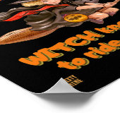 "HALLOWEEN HEKS RIJDT STOK" grappig Poster (Hoek)