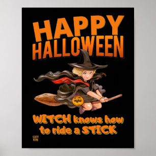 "HALLOWEEN HEKS RIJDT STOK" grappig        Poster
