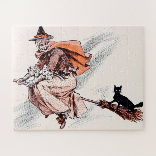 Halloween-heks-ring-rolkamer met kat Legpuzzel (Horizontaal)