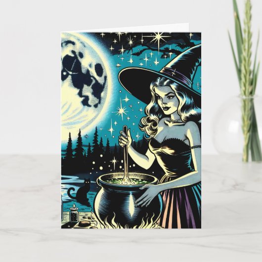 Halloween heks roeren een ketel Kaart (Voorkant)