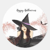 Halloween, heks ronde sticker (Voorkant)