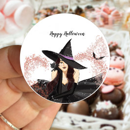 Halloween, heks ronde sticker
