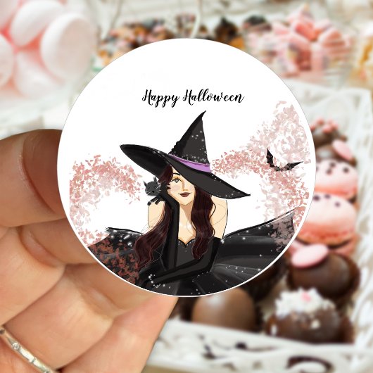 Halloween, heks ronde sticker