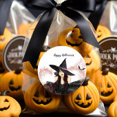 Halloween, heks ronde sticker