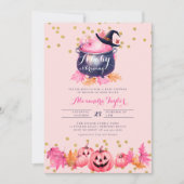 Halloween Heks Schattige Herfst Roze Baby Meisje D Kaart (Voorkant)