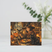 Halloween Heks Schilderende Pompoen Briefkaart (Staand voorkant)