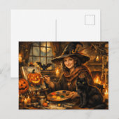 Halloween Heks Schilderende Pompoen Briefkaart (Voorkant / Achterkant)