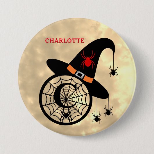 Halloween Heks Spin Monogram C Aangepaste Naam Ronde Button 7,6 Cm (Voorkant)