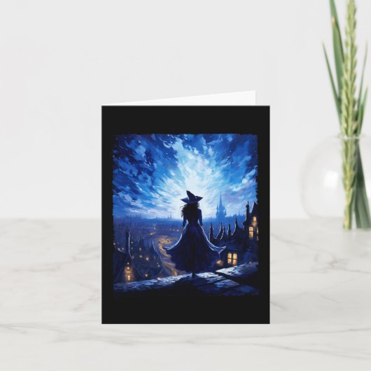 Halloween Heks Sterrennacht Van Gogh Esthetische P Kaart (Voorkant)
