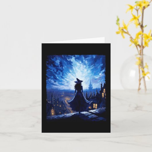 Halloween Heks Sterrennacht Van Gogh Esthetische P Kaart (Gele Bloem)