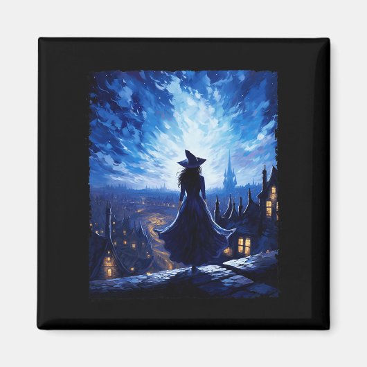 Halloween Heks Sterrennacht Van Gogh Esthetische P Magneet (Voorkant)