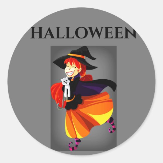 Halloween heks stickers. ronde sticker (Voorkant)