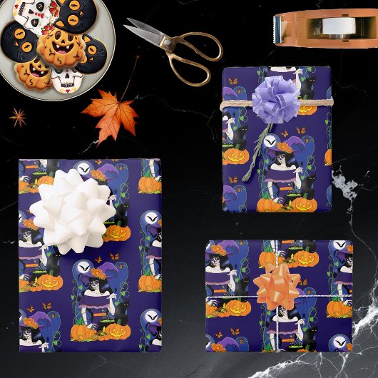 Halloween Heks Sugar Skull Inpakpapier Vel