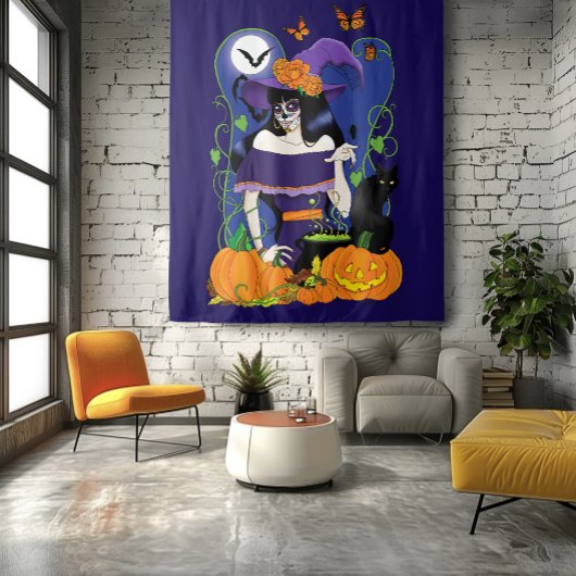 Halloween Heks Sugar Skull Wandkleed